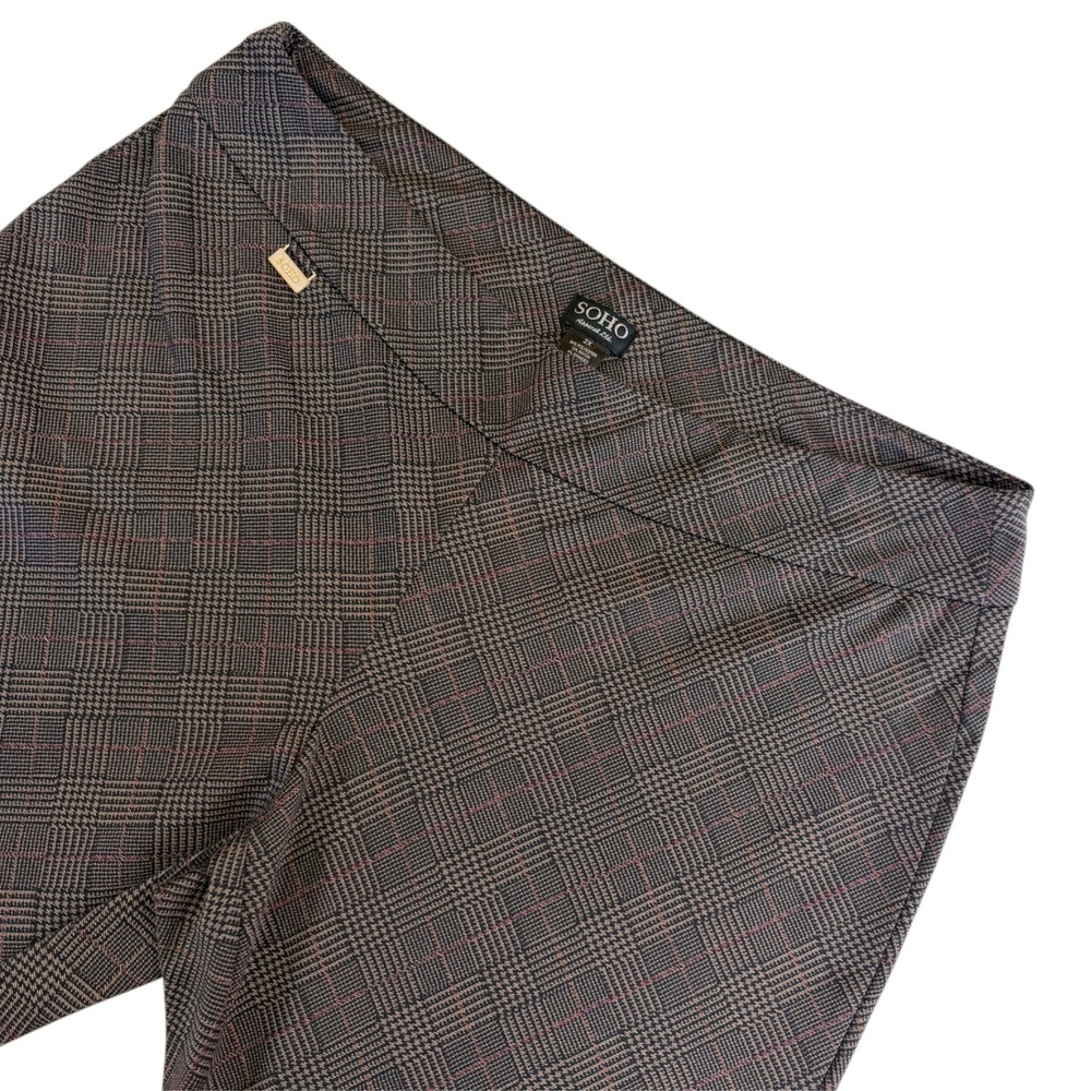 SOHO Apparel Ltd Womens 2X Glen Plaid Pull On Dress Pants Brown Red Trousers